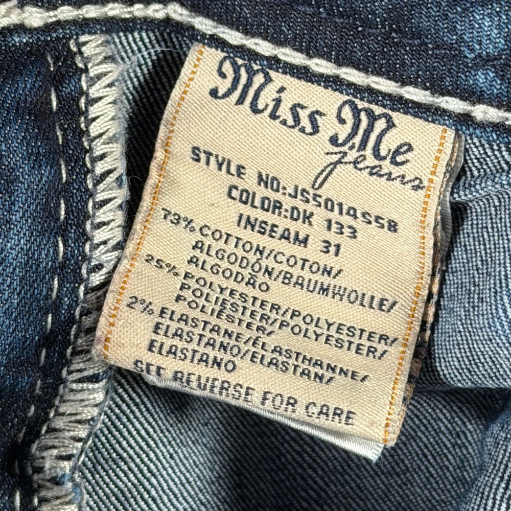 Miss Me Signature Skinny Jeans Dark Wash Thick Stitch Embellished JS5014S58 31 - Picture 12 of 16